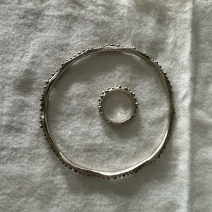 Silver caviar ring and bracelet set